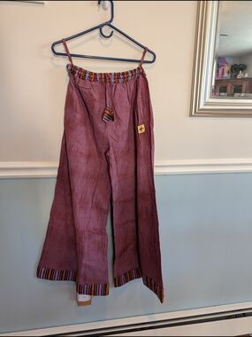 Kathmandu Purple Wide-Leg Pants with Multicolor Woven Trim